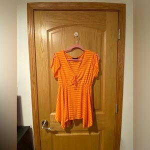 Biaxident Orange Stripe Baby Doll Blouse with Shark Bite Hem Size XL